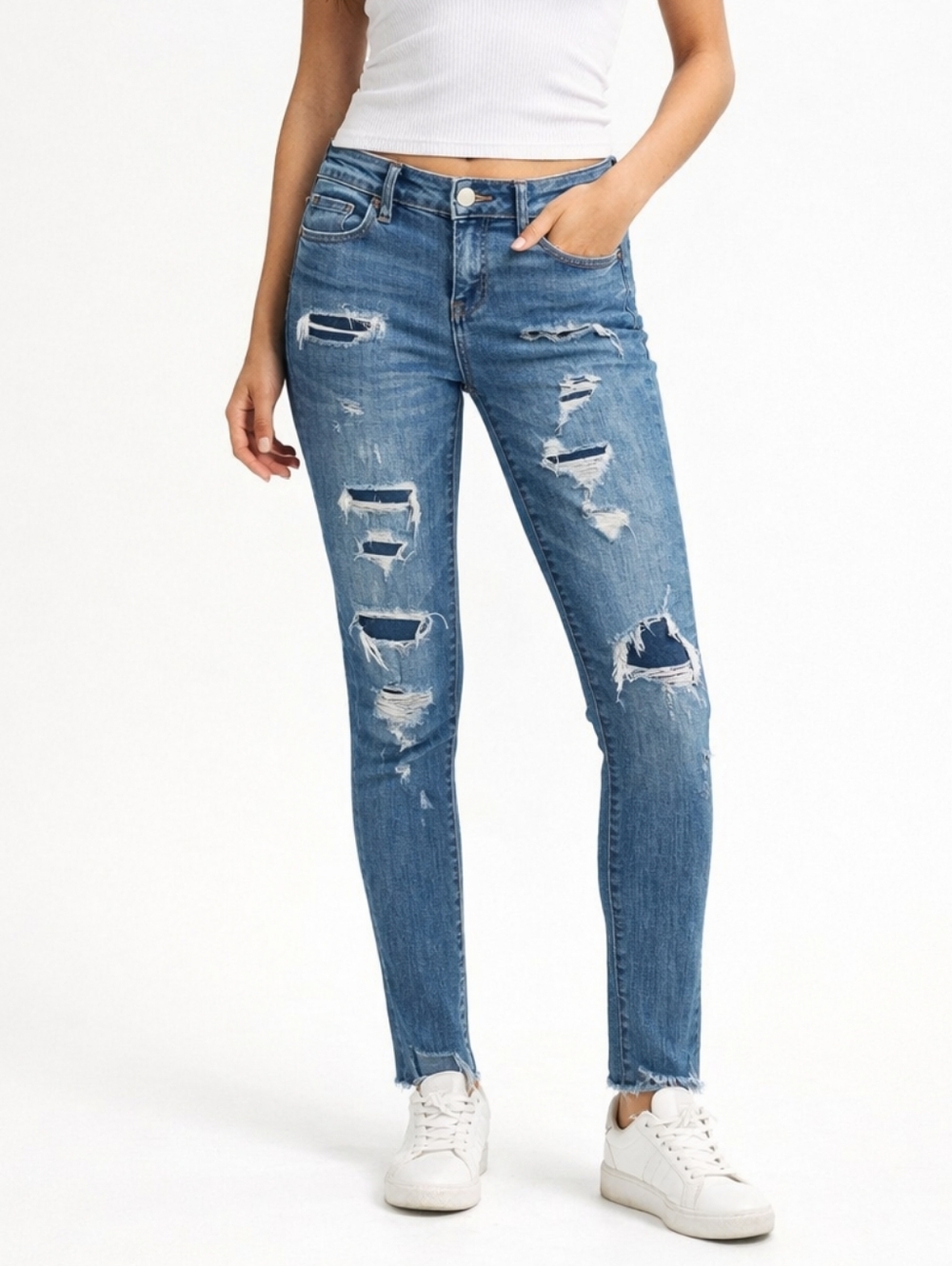 American Eagle Ripped Skinny Jeans Size 4 Distressed Low Rise Jegging